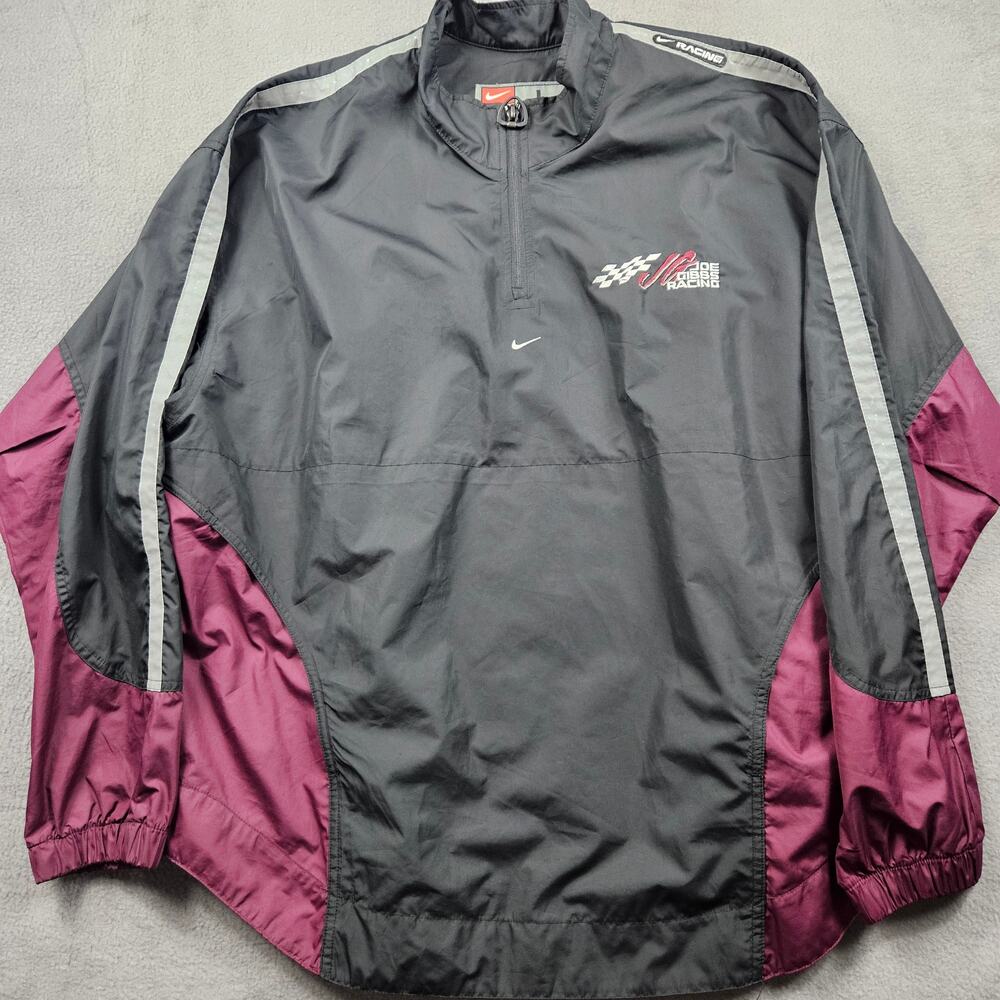 Vintage Nike Racing Jacket Windbreaker Nascar Joe Gibbs Black Maroon 1/4 Zip